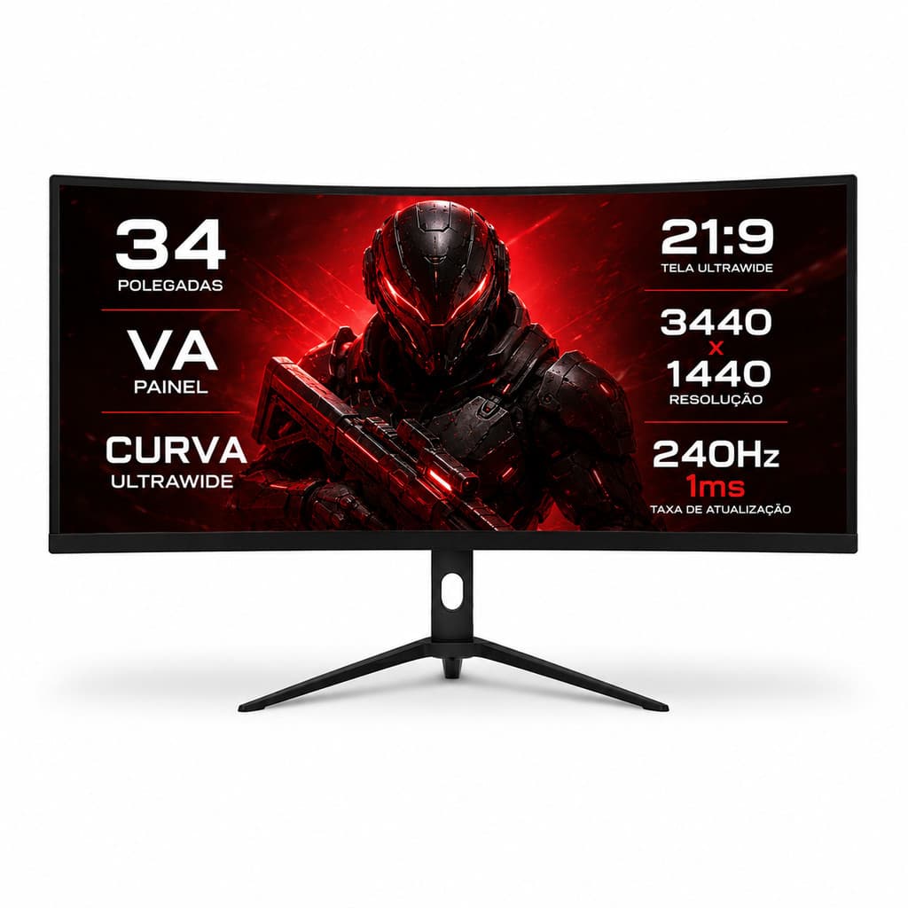 Monitor Curvo Gamer 34 Polegadas Ultrawide 240Hz 1ms FreeSync G-Sync DELTA-M3445AUC PRO