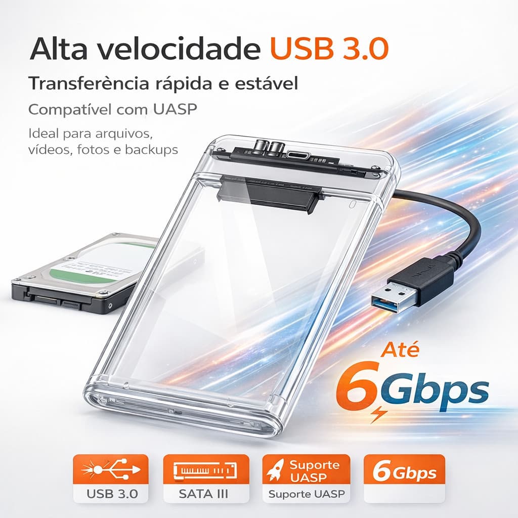 Kit 2 Case HD Externo 2.5 USB 3.0 SATA III Transparente SSD HDD Enclosure Alta Velocidade UASP XIMING 