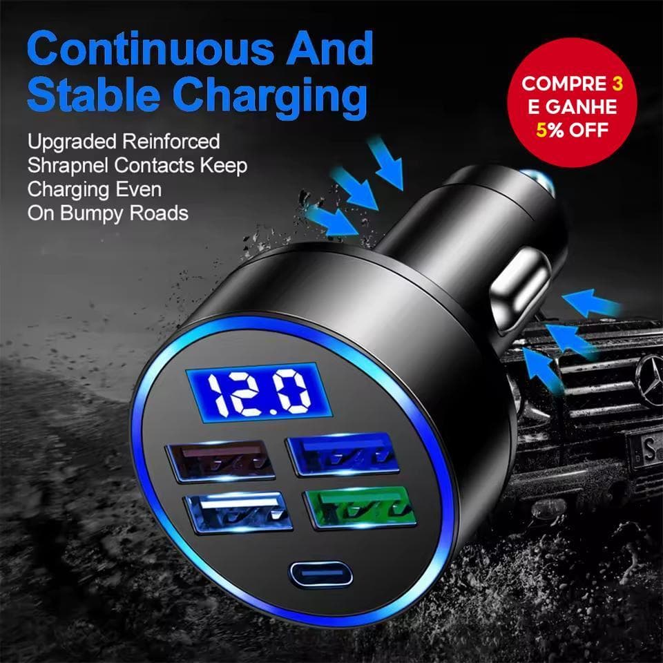 Carregador De Carro De 5 Portas De Carregamento Rápido PD QC3.0 USB Telefone Para Type C Adaptador No