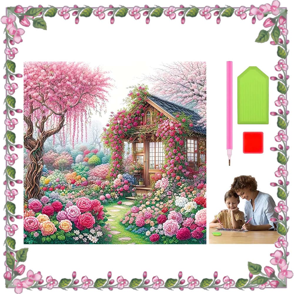 30 x 30 cm, pintura de diamante quadrada 5D, conjunto de pintura de diamante de cabine de flores, faça você mesmo feito 