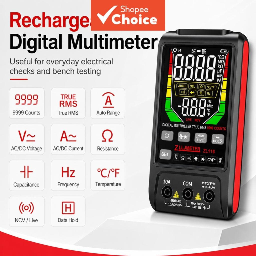 Multímetro Digital Zljmeter ZL116 Único , 9999 Contagens True RMS Auto Range USB Recarregável AC/DC Testador De Corrente