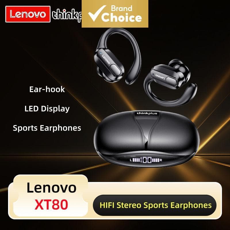 Fones de ouvido Lenovo XT80 sem fio, fones Bluetooth TWS esportivos, microfone, display LED de bateria, som estéreo