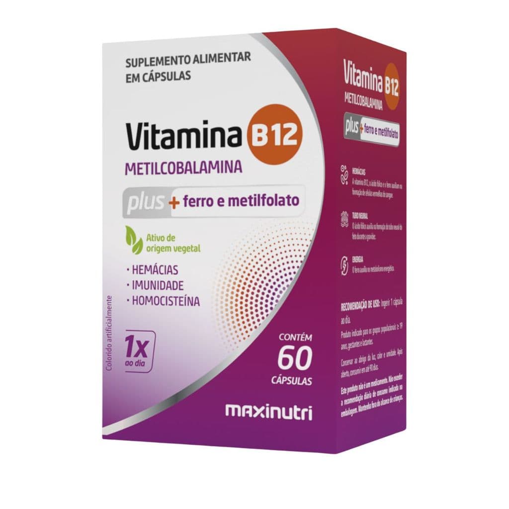 VITAMINA B12 PLUS METILCOBALAMINA+FERRO+METILFOLATO-MAXINUTRI SUPLEMENTO ALIMENTAR 60 CÁPSULAS