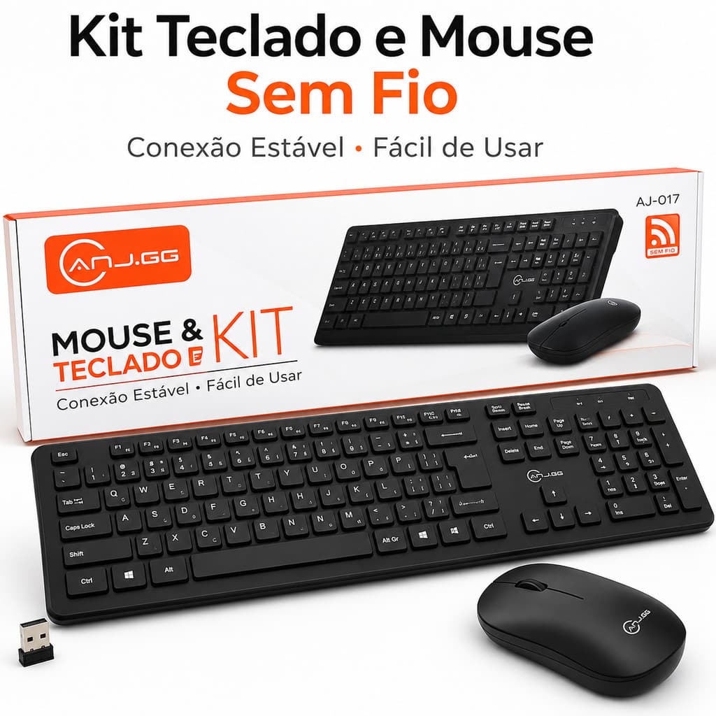 Kit Teclado e Mouse Sem Fio K06 Wireless 2.4GHz com Mouse Óptico 3200DPI