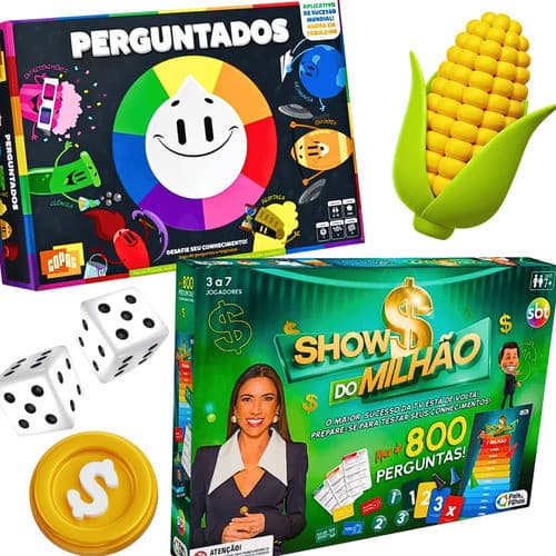 Kit 2 Jogos Perguntados Show do milhão Tabuleiro Perguntas E Respostas Conhecimentos Gerais Família
