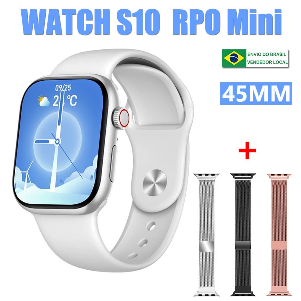 2026 Relógio Esportivo S10 PRO MINI | Smartwatch com 7 Pulseiras, Medidor de Batimentos Cardíacos e Tela HD