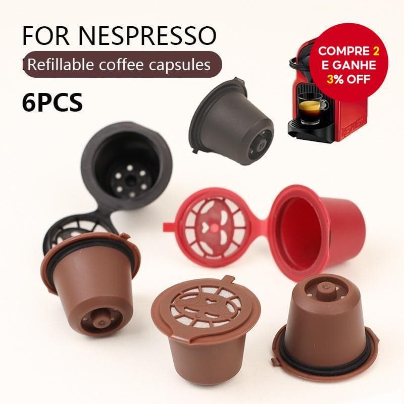 6 Peças Recarregáveis Reutilizáveis Para Cápsula Nespresso , Máquina De Café Expresso Cápsulas Com Colher Uma Escova