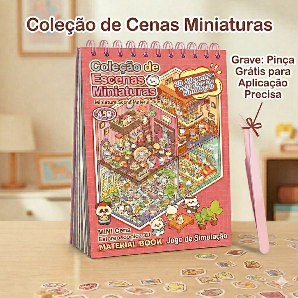 Livro de Adesivos 3D Kawaii Caderno Cenários DIY Scrapbooking Infantil Brinquedo Educativo Fofo