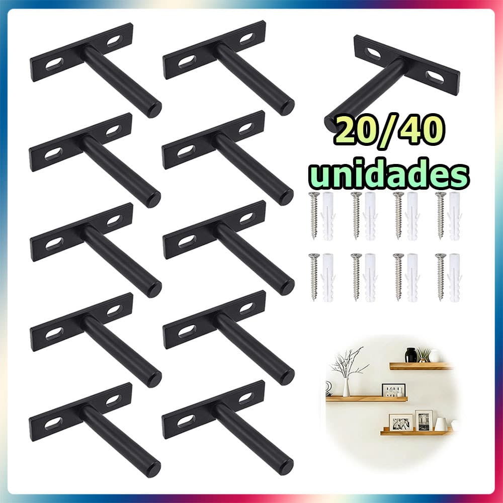 20/40 Preto Suporte para prateleira de parede para cargas pesadas oculto suporte para prateleira suspensa com parafuso