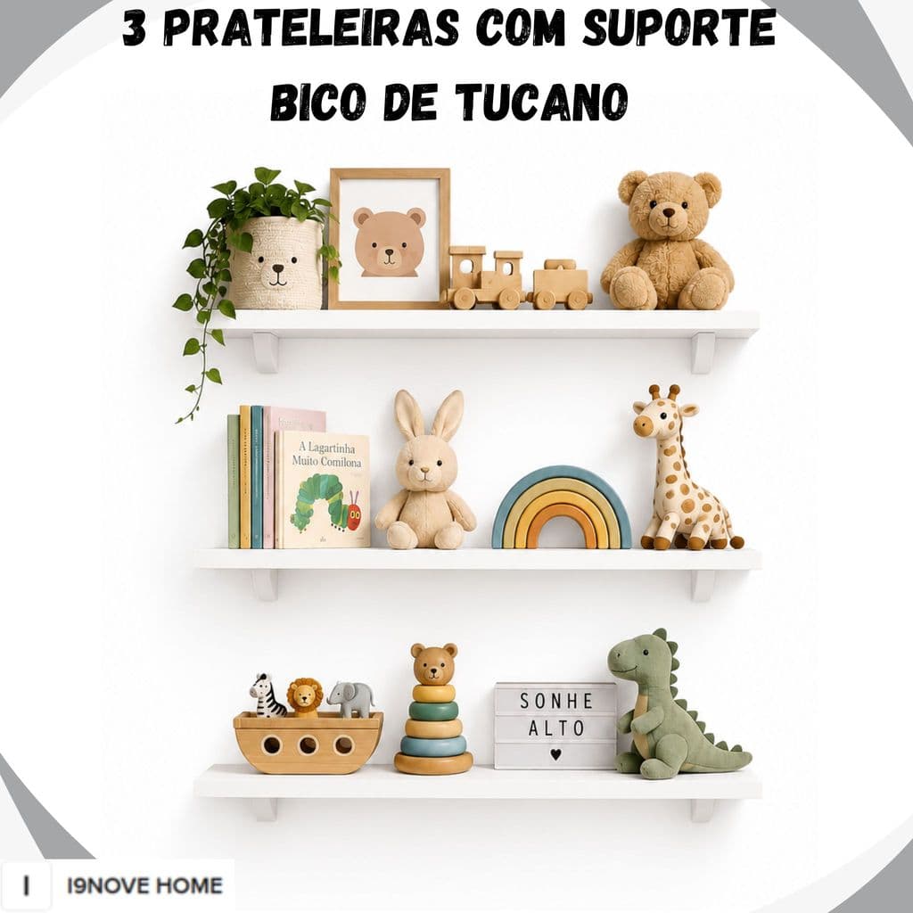 Kit 03 Prateleiras Parede Mdf 60x15cm Com Suporte Invisível Are