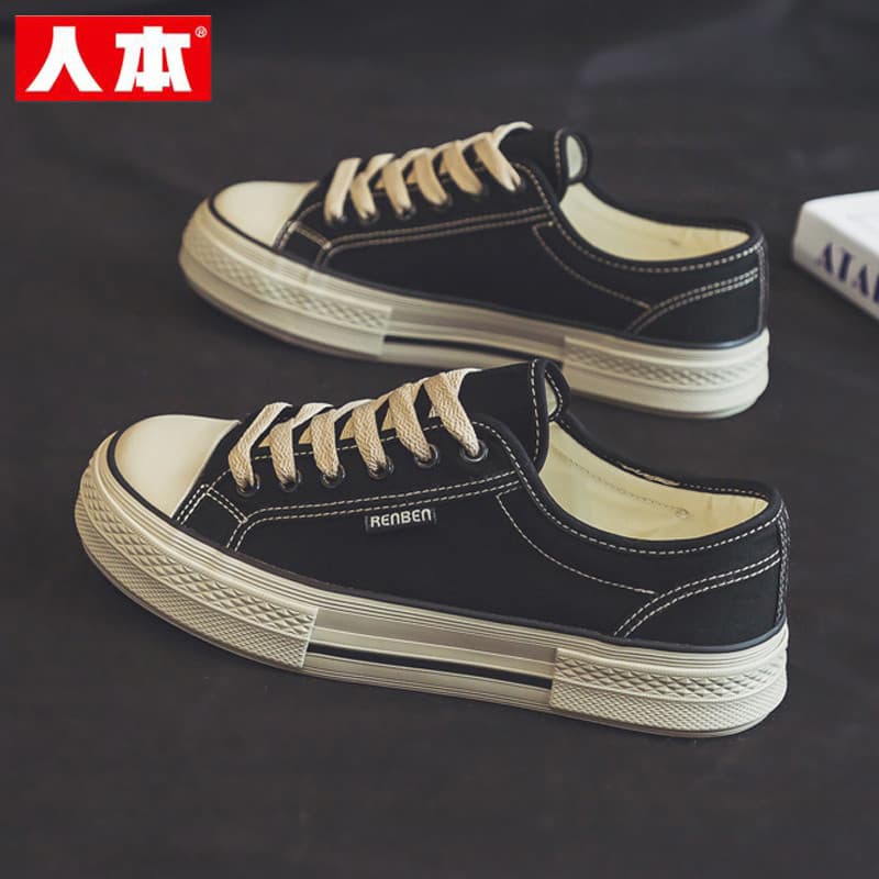 Sapatos de lona humana masculino 2026 primavera novo estilo preto Retro tênis esportivos respirável tênis de sola grossa