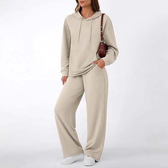 Conjunto de Moletom Feminino Plus Size de 2 Peças, Moletom de Manga Longa com Calças Largas, Conjunto de Cor Sólida Eleg