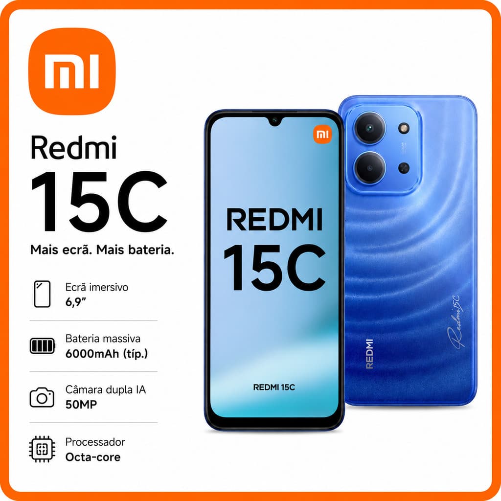 (Novo) Smartphone Xiaomi Redmi 15C azul 8GB+256GB RAM,4GB+128GB RAM