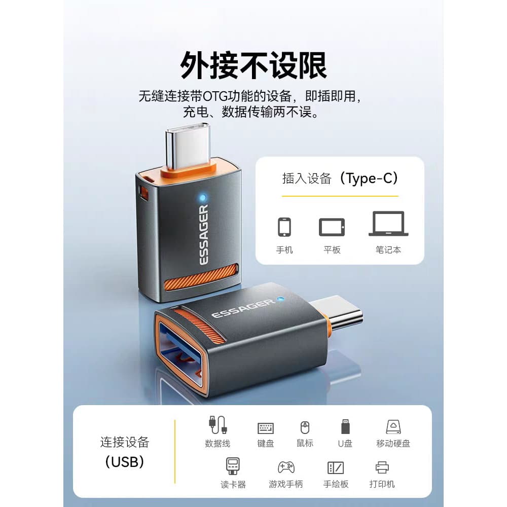 ESSAGER Mini USB para typec Conector Adequado para Apple Huawei Android Laptop Celular Tablet U Disk Teclado Externo Mou