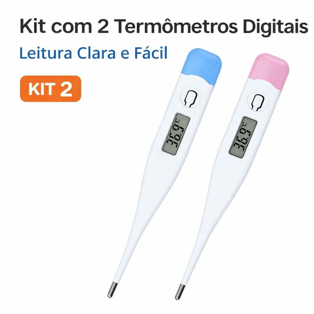 kit 2 Termômetro Digital LCD Rápido para Febre Bebê Infantil e Adulto Portátil Rosa Azul