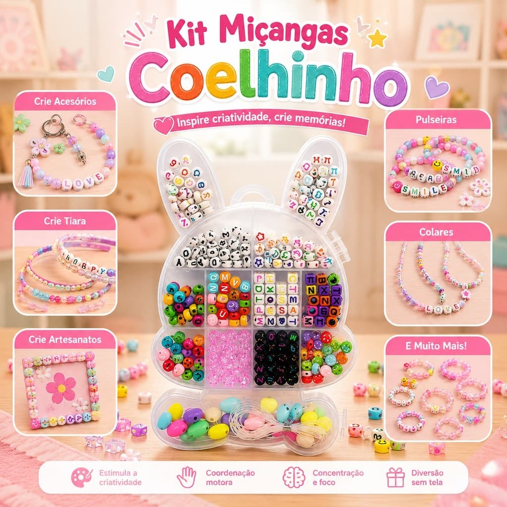 KIT Maleta de Miçangas Coloridas | Faça Você Mesmo - Brinquedos educativos | Criatividade e Brincadeiras
