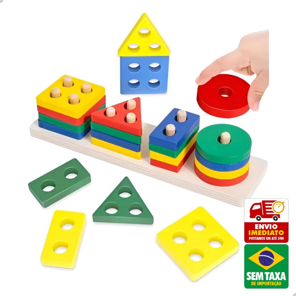 Prancha Educativa de Madeira com Formas Geométricas Brinquedo Pedagógico Infantil Didático