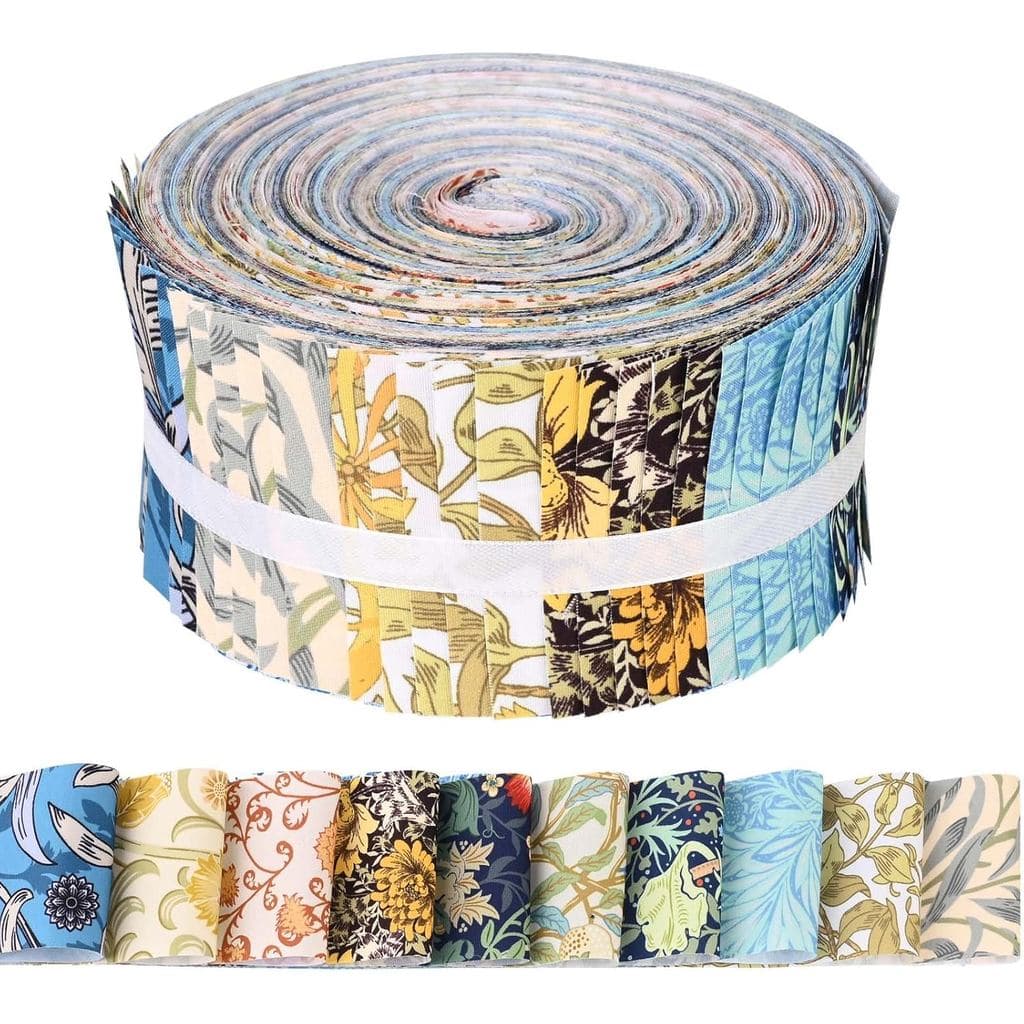 50 Peças de Tiras de Tecido Floral William Morris para Quilting e Artesanato, Tecido Floral Pré-Cortado para Patchwork d