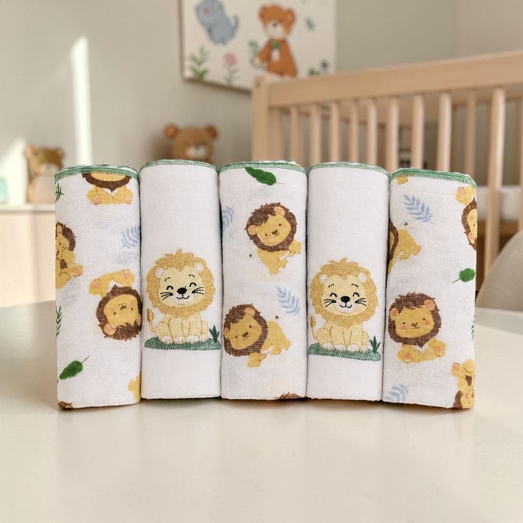 Kit 5 Fralda de Pano 70cm Enxoval Estampa Safari Bebê Menino Luxo Oferta Nene Recem Nascido Baby Boy