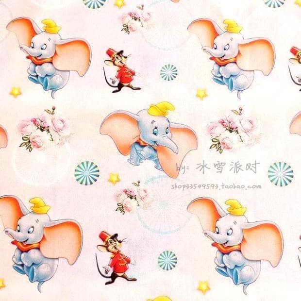 Largura 105 VENDA Tecido de algodão liso Dumbo 3D rosa claro desenho animado camisa vestido artesanal bolsa Patchwork