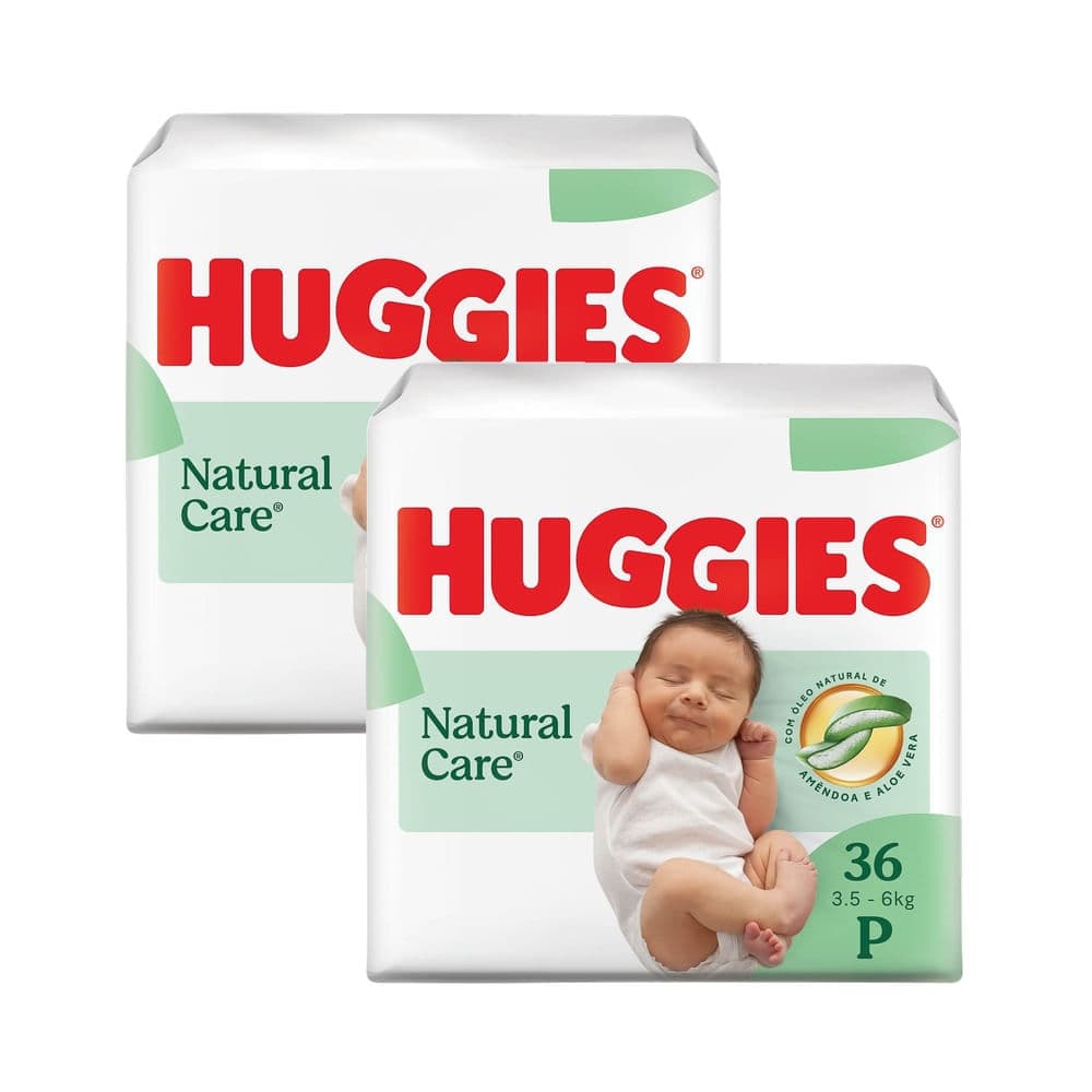 Kit 2 Fralda Huggies Natural Care Tamanho P 36 Fraldas Descartáveis