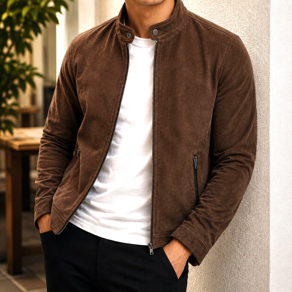 Jaqueta De Suede Masculina Casual Forrada Pelucia Com Punho Interno Casaco De Inverno Premium Slim