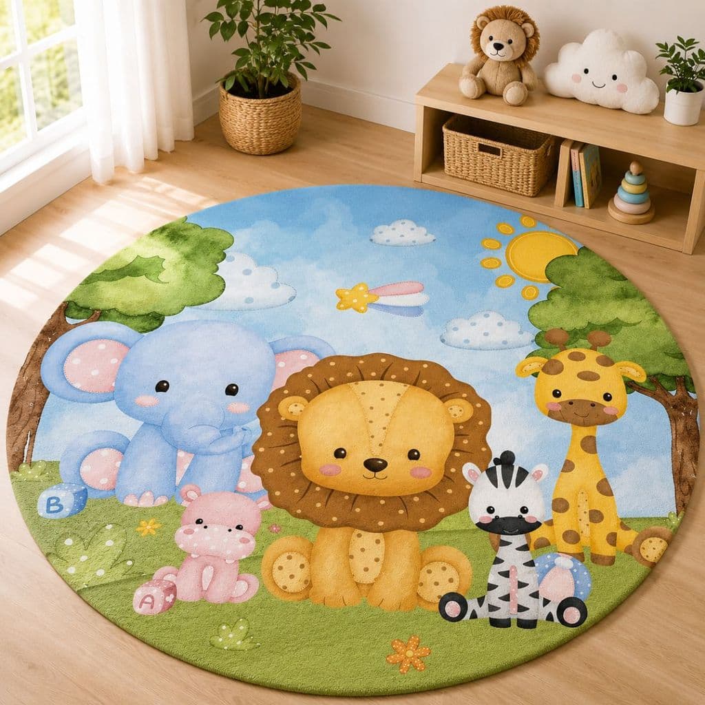 Tapete Redondo Decorativo 88cm Antiderrapante para Sala e Quarto 2187