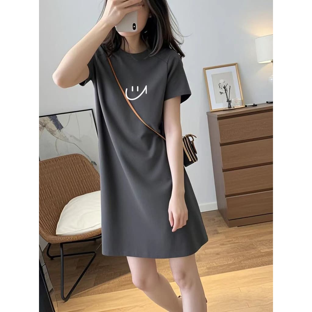 Verão puro algodão de manga curta camiseta vestido feminino Plus Size roupas femininas 2026 novo estilo Casual All-Match
