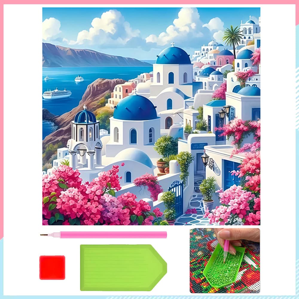 30 x 30 cm, Conjunto de pintura diamante 5D para crianças adultas Santorini Pintura artística com diamante quadrados