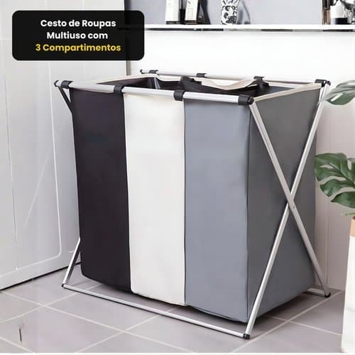 Cesto Organizadores Roupas Sujas Duravel Compartimentos Separadores Domestico Banheiro Lavanderia