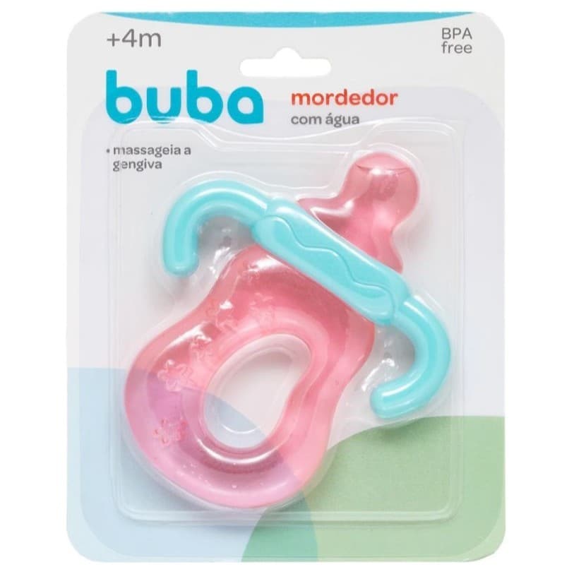 Mordedor De Bebê Mamadeira Com Água Resfriável Buba Massageador Alívio Gengiva Bebe Dentinho Rosa.