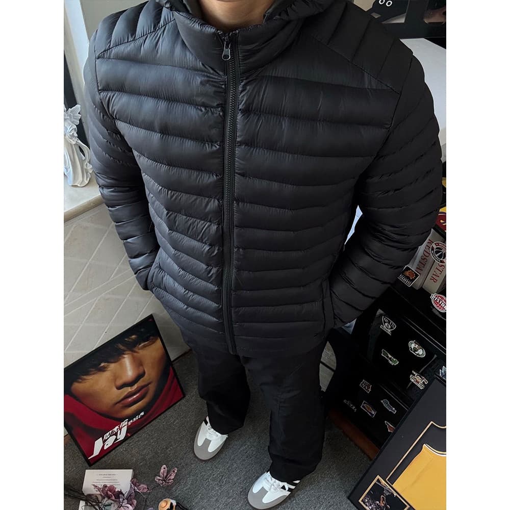 Costelas pretas com capuz jaqueta acolchoada masculina inverno engrossado quente acolchoado jaqueta cleanfit jaqueta cur
