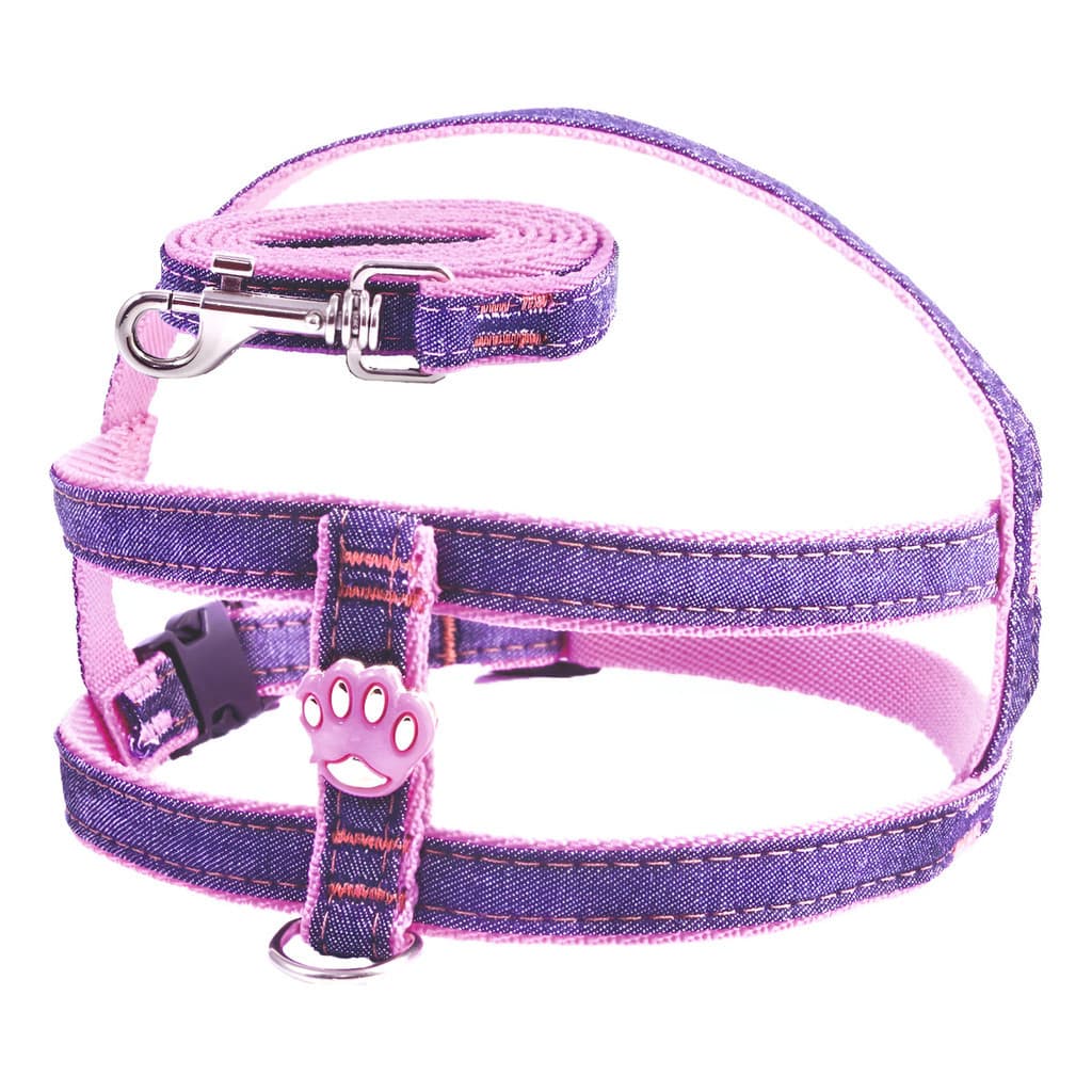 Coleira Pet Peitoral + Guia Modelo Jeans, Passeio Cachorro