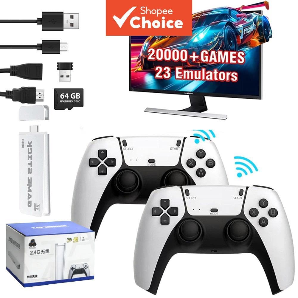  Console de Videogame M15 4K 128GB com 40.000 Jogos Retro, Joystick Sem Fio e Controle Gamepad