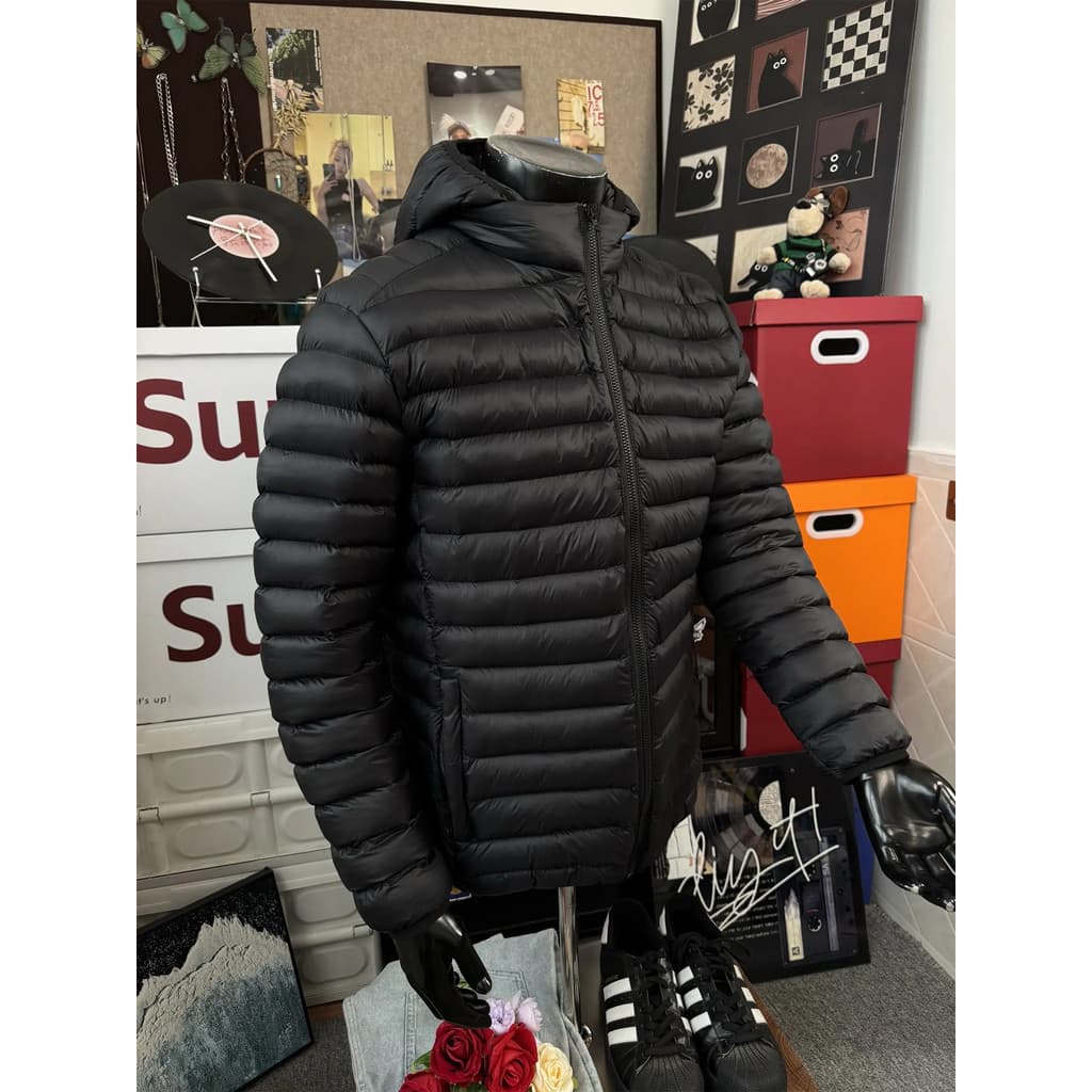 Costelas pretas com capuz leve jaqueta acolchoada masculina inverno engrossado quente jaqueta esportiva cleanfit jaqueta
