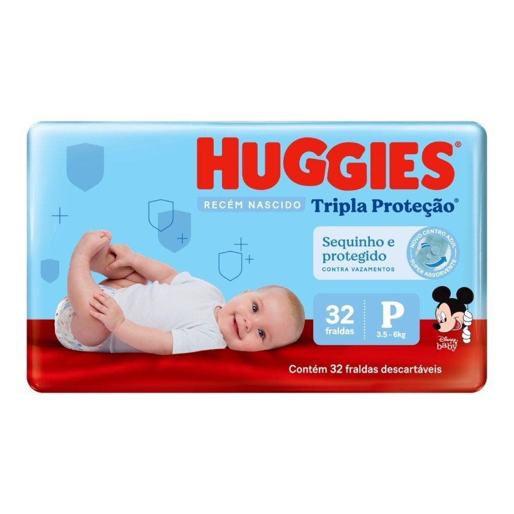 Fralda Descartável Huggies Tripla Proteção Jumbo - Recém Nascido Tamanho P, 9 Pacotes com 32 Fraldas - Total 288 Tiras