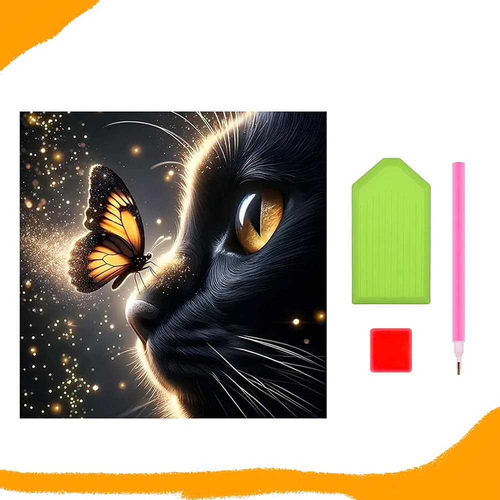 30 x 30cm, Pintura com diamantes quadrados 5D para adultos, Conjunto coloridos de arte com diamantes de Gato preto