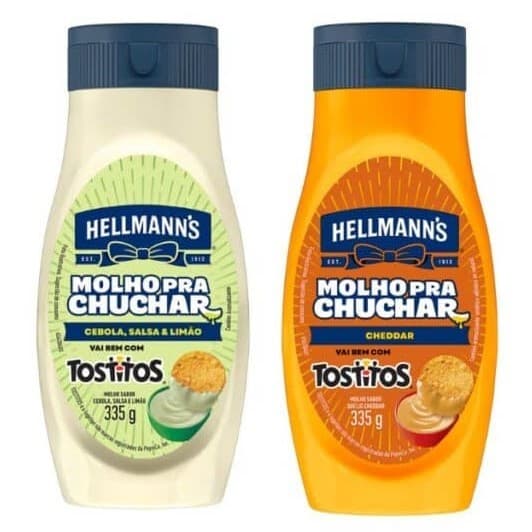 Kit 2 Maionese Tostitos Hellmanns Molho Para Chuchar Sabor Cheddar e Cebola, Salsa e Limão Pote 335g