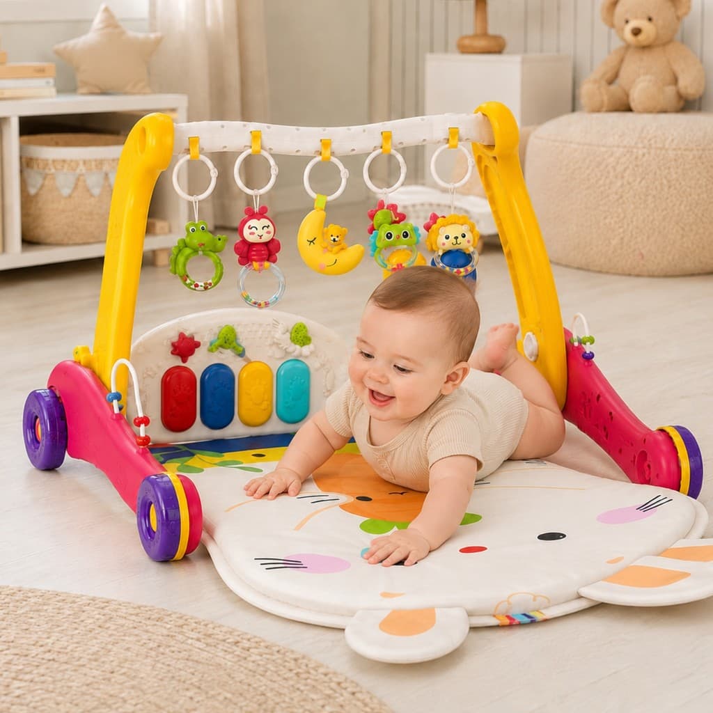 Andador Bebe Musical 2 em 1 Tapete Piano Brinquedo Luz Som