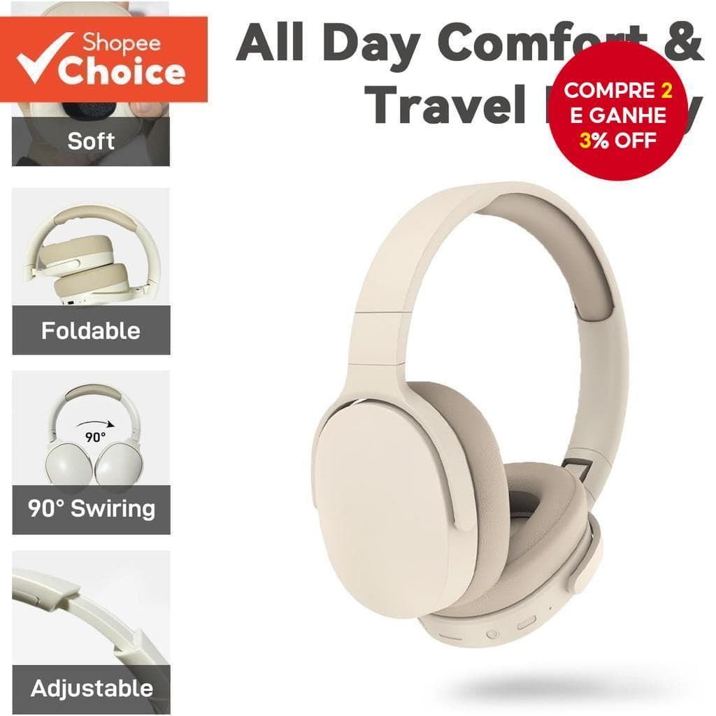 P2961 Fone De Ouvido Sem Fio Bluetooth Fones Com Cancelamento Ruído Música Jogos Dobrável Sobre A Orelha Esporte Microfo