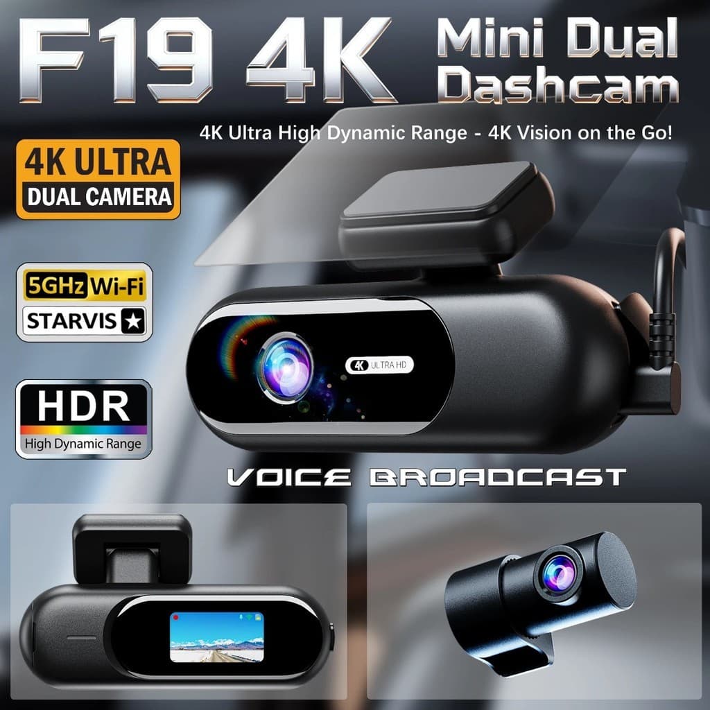Câmera dupla 4K frontal e traseira para carro, gravação em UHD