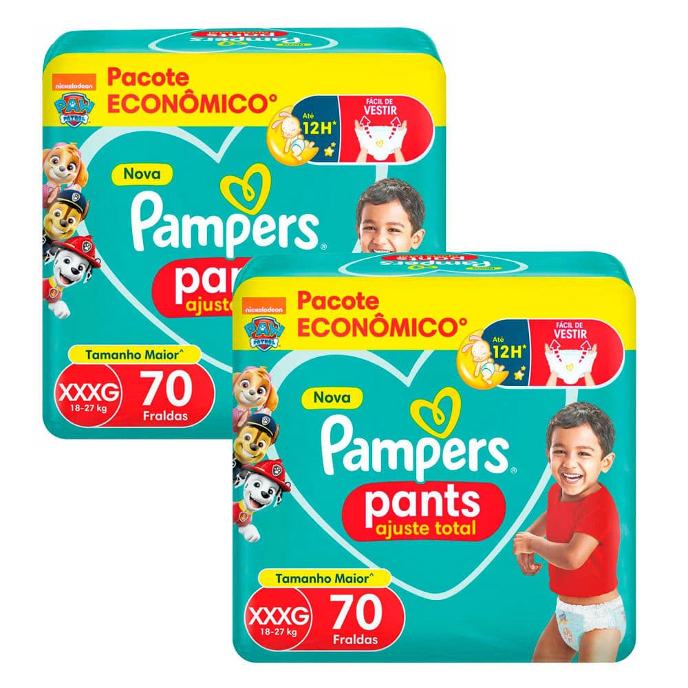 Kit 2 Fralda Pampers Pants Ajuste Total Tamanho XXXG 70 Unidades Descartáveis