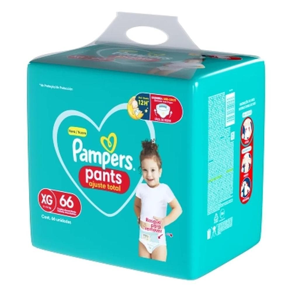 Fralda Descartável Infantil Pants Pampers Ajuste Total XG Pacote 66 Unidades