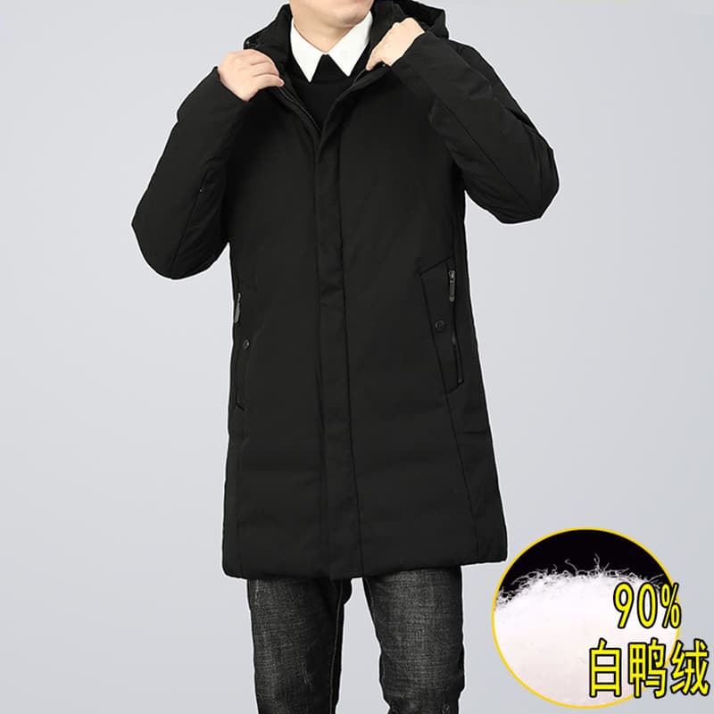 Jaqueta masculina de comprimento médio inverno engrossado quente jaqueta masculina de meia-idade cor sólida capuz All-Ma