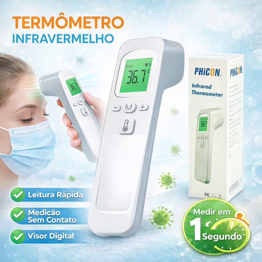 Termômetro Infravermelho Sem Contato Digital Testa Rápido Preciso LCD Adulto Infantil