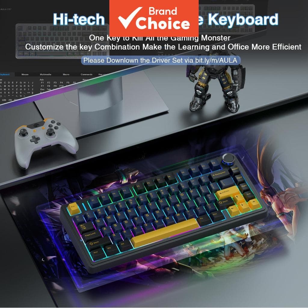 Teclado Mecânico Sem Fio Aula F75 75%, Teclado Cremoso Substituível a Quente, Interruptores Greywood Pré-Lubrificados,
