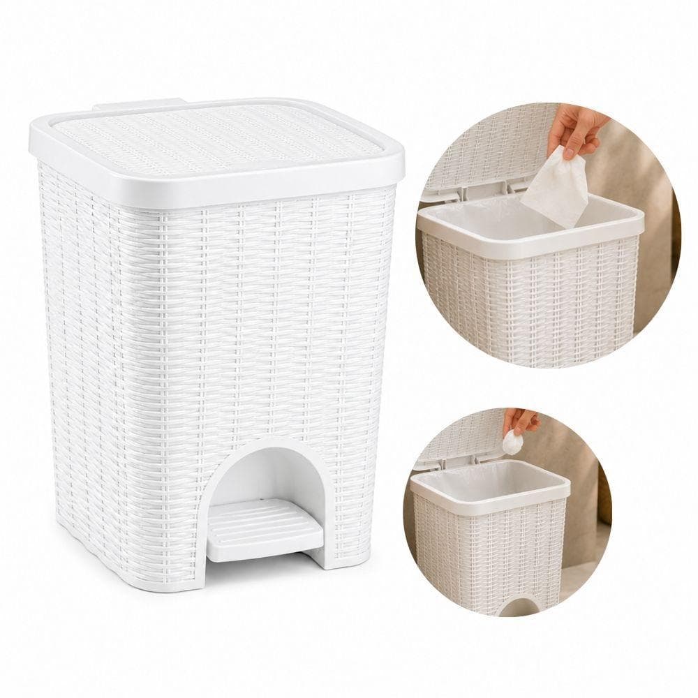 CESTO LIXO PEDAL 12L RATTAN BRANCA VIME BANHEIRO LAVABO COZINHA QUARTO BEBE ORGANIZADORA PREMIUM
