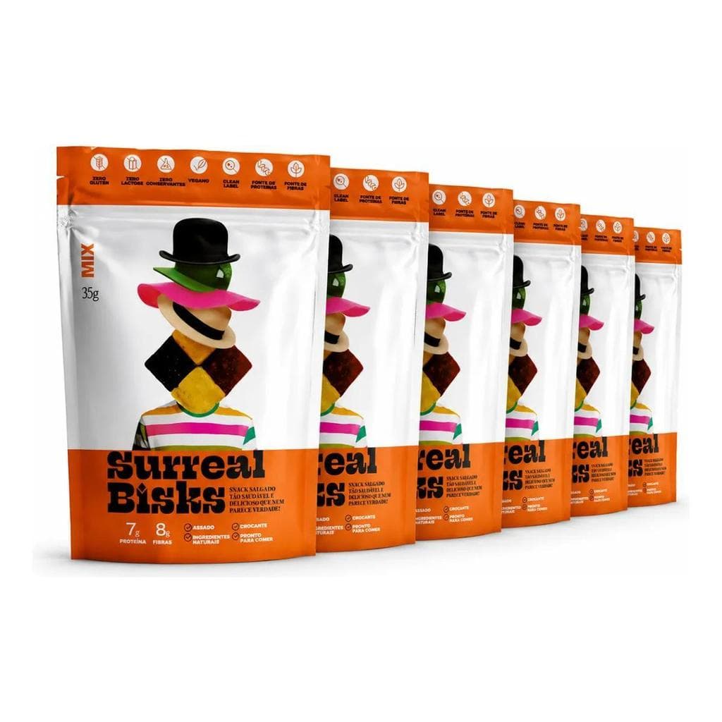 Kit 6 Snacks Surreal Bisks Mix 35g Vegano Sem Glúten Snack Saudável Natural Fit Crocante Assado
