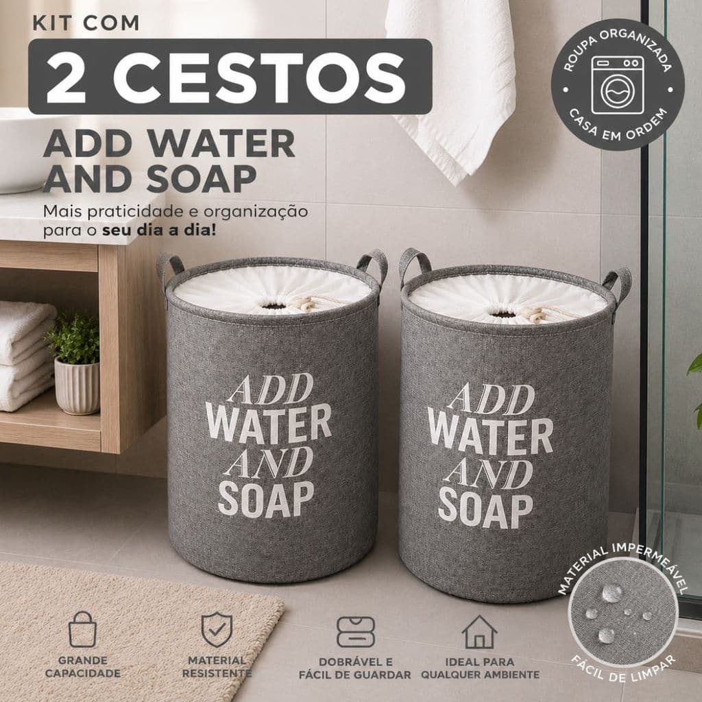 Kit 2 Cesto De Roupa Suja Organizador Com Tampa Dobrável Multiuso Compacto Decoração Banheiro Casa