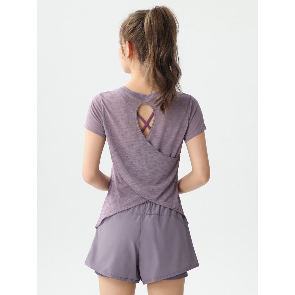 Roupas de Yoga terno blusa oco bonito volta feminino verão respirável solto de secagem rápida roupas de Fitness correndo